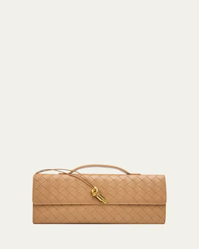 Bottega Veneta Long Andiamo Clutch Bag With Handle In Brown