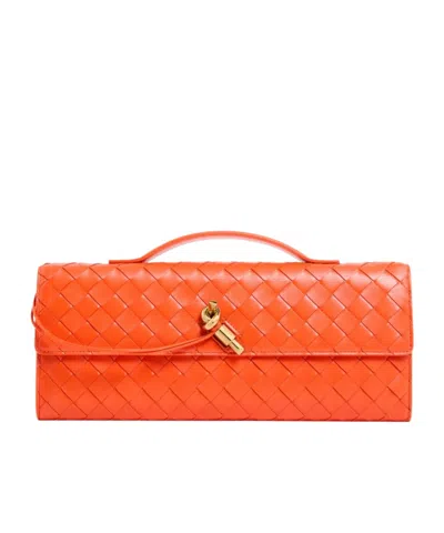 Bottega Veneta Long Andiamo Clutch Bag With Handle In Orange