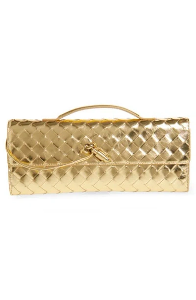 Bottega Veneta Long Andiamo Intrecciato Clutch Bag In 8922 Gold Brass