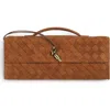 Bottega Veneta Long Andiamo Intrecciato Suede Clutch In Brown