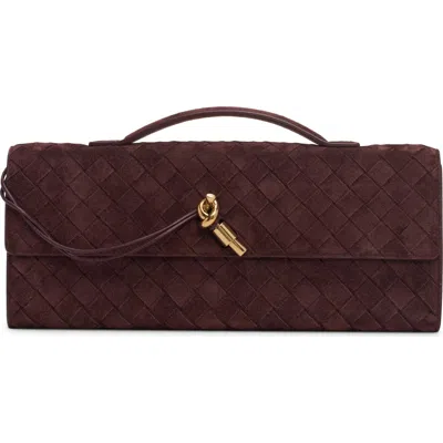 Bottega Veneta Long Andiamo Intrecciato Suede Clutch In Brown