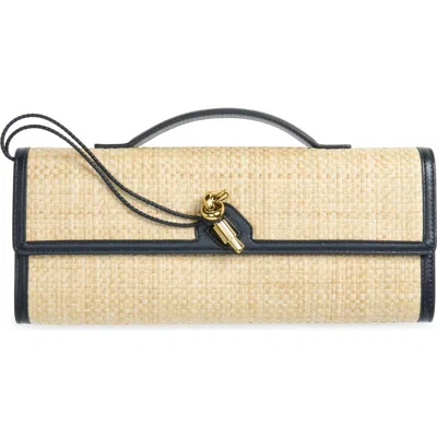 Bottega Veneta Long Andiamo Woven Raffia Clutch In 9078 Natural Shade/mid-mb