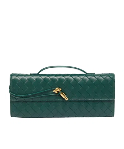 Bottega Veneta Womens Andiamo Leather Clutch Bag Emerald Green-m Bras