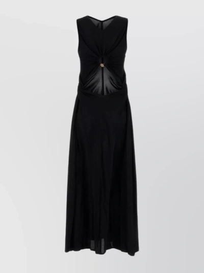 Bottega Veneta Long Dress With Flared Hemline And V-neckline In Black