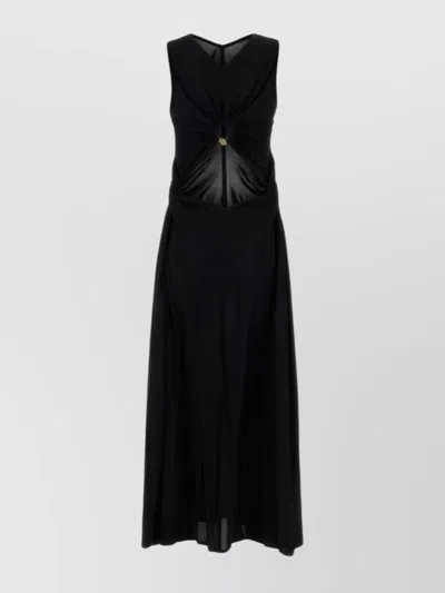 Bottega Veneta Long Dress With Flared Hemline And V-neckline In Black
