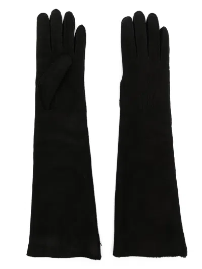 Pre-owned Bottega Veneta Long Leather Gloves In 黑色