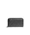 Bottega Veneta Intracciato Piccolo Woven Wrap-around Zipper Wallet In Black