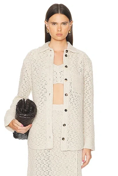 Bottega Veneta Long Sleeve Button Up Top In Bone & Cloud