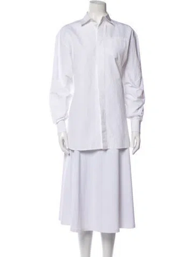 Pre-owned Bottega Veneta Long Sleeve Button-up Top In White