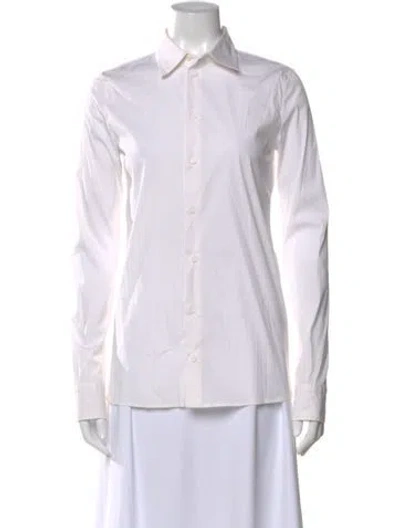 Pre-owned Bottega Veneta Long Sleeve Button-up Top In White
