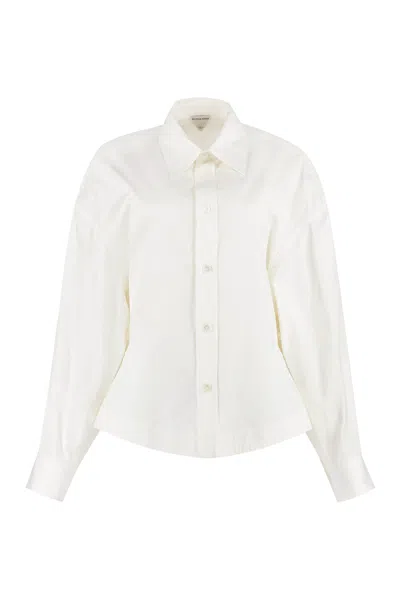 Bottega Veneta Asymmetric Hem Long Sleeve Cotton Shirt In White