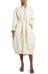 BOTTEGA VENETA LONG SLEEVE COTTON TWILL BALLOON SHIRTDRESS