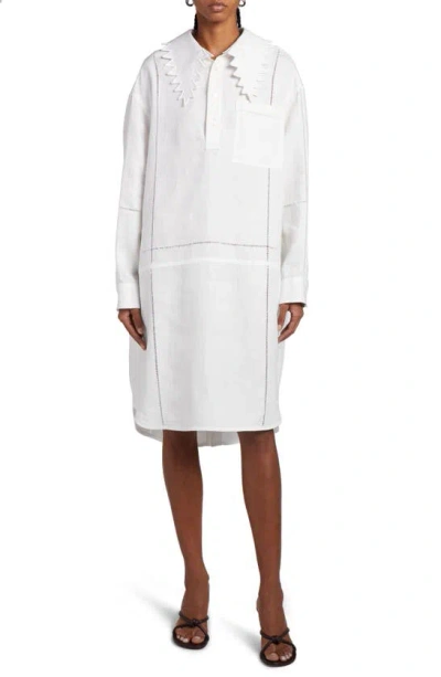 Bottega Veneta English Embroidery Linen Dress In Chalk
