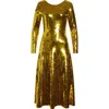 Bottega Veneta Long Sleeve Paillette Cocktail Dress In Gold
