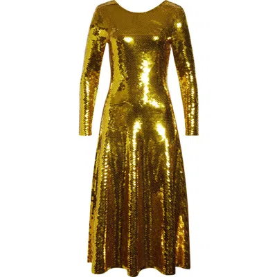 Bottega Veneta Long Sleeve Paillette Cocktail Dress In Gold