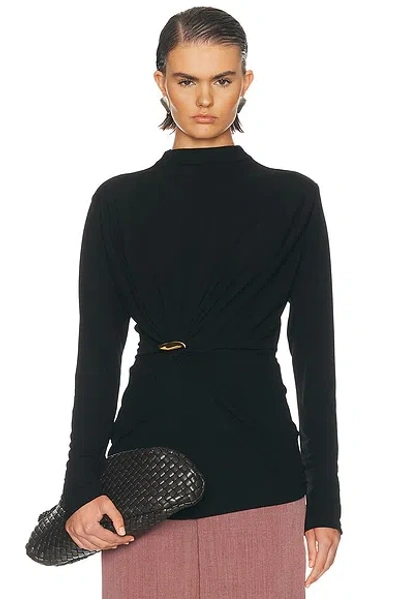 Bottega Veneta Long Sleeve Dress High Neck Draped Metal In Black