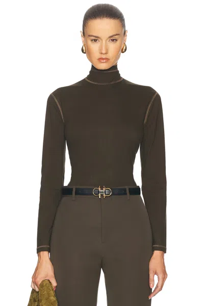 Bottega Veneta Long Sleeve Turtleneck Top In Dark Olive