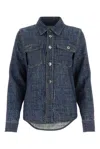 Bottega Veneta Blue Silk And Viscose Denim Printed Shirt In Indigo/white