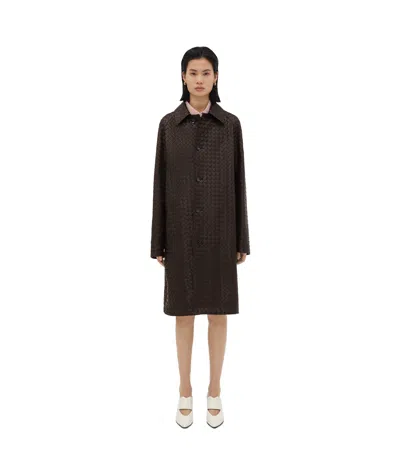 Bottega Veneta Intrecciato Leather Coat In Fondant