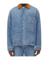 Bottega Veneta Men Blue Jacket With Suede Collar And Logo Patch In Denim Man In Blue