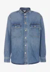 Bottega Veneta Denim Shirt With Flap Pockets And Contrasting Stitching In Blue