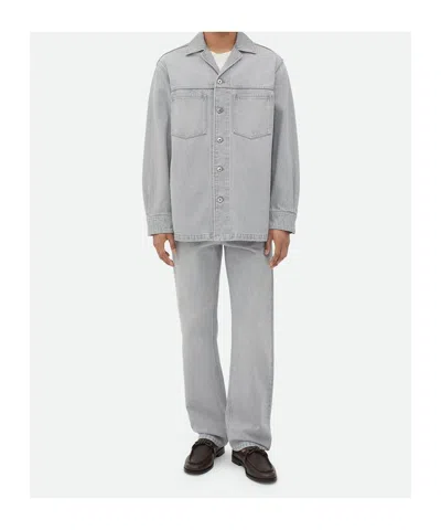Bottega Veneta Light Grey Washed Denim Shirt In Multicolor