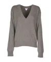 Bottega Veneta V-neck Knit Sweater Ribbed Finish In Gray