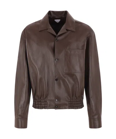 Bottega Veneta Long-sleeved Leather Jacket In Brown