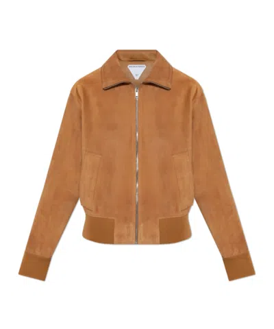 Bottega Veneta Long-sleeved Leather Jacket In Brown