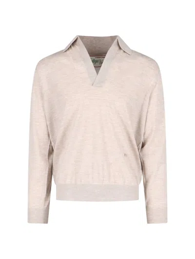 Bottega Veneta Long-sleeved Polo Shirt In Nude