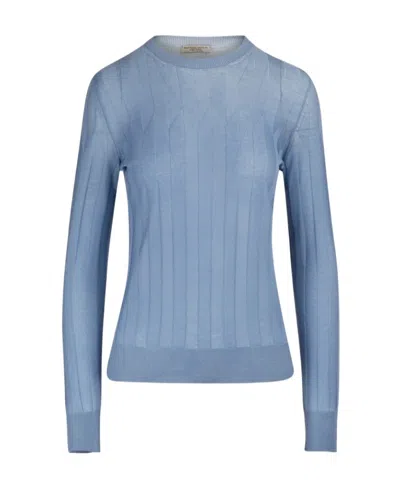 Bottega Veneta Long-sleeved Round-neck Sweater In Blue