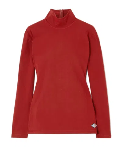 Bottega Veneta Appliquéd Stretch-cotton Jersey Blouse In Red