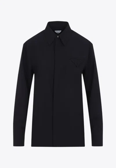 Bottega Veneta Long-sleeved Wool Shirt In Blue