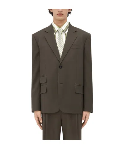 Bottega Veneta Long-sleeved Wool Suit Coat In Gray