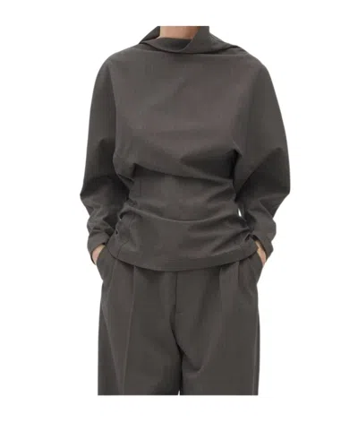 Bottega Veneta Long-sleeved Wool Top In Grey