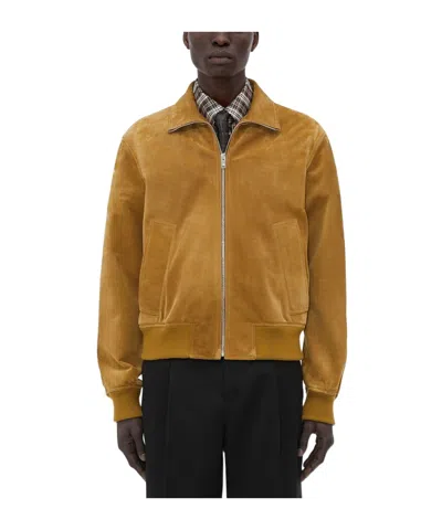 Bottega Veneta Long-sleeved Zipper Leather Jacket In Brown