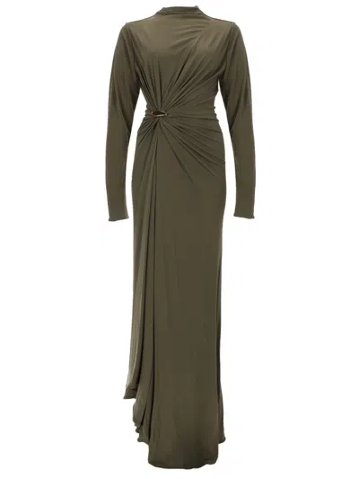 Bottega Veneta Long Viscose Gown With Prisma Pin Detail In Blue