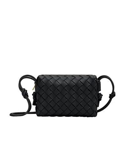 Bottega Veneta Loop Intrecciato Leather Crossbody Bag In Black