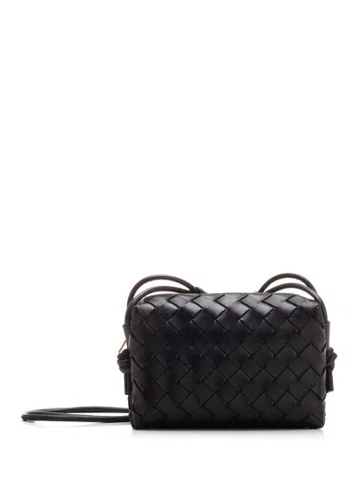Bottega Veneta Loop Intrecciato Shoulder Bag In Black-m Brass