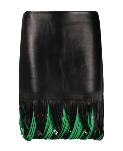 Bottega Veneta Looped-fringe Leather Mini Skirt In Black