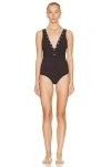 Bottega Veneta Backless V-neck Swimsuit In Stretch Nylon With Button Accents In Milk Chocolate