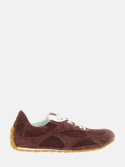 Bottega Veneta Low-top Lace-up Sneaker In Suede And Nylon With Leather Trim In Rosso