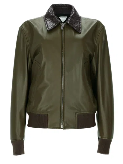 Bottega Veneta Lucida Skin Lamb Leather Jacket In Green