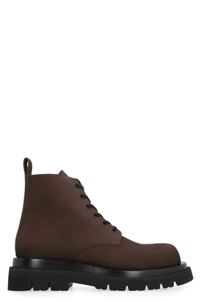 Bottega Veneta Men's Lug Lace-up Ankle Boots In Brown