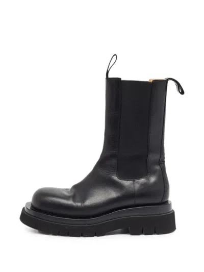 Pre-owned Bottega Veneta Lug Leather Mid-calf Boots In Black