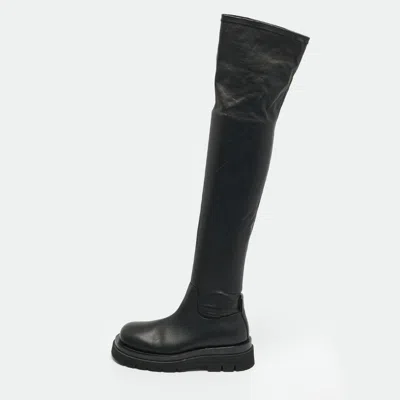 Pre-owned Bottega Veneta Lug Size 37 Black Leather Knee Length Boots