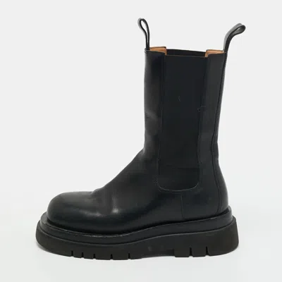 Pre-owned Bottega Veneta Lug Size 37 Black Leather Mid Calf Boots