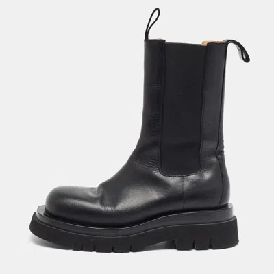 Pre-owned Bottega Veneta Lug Size 37.5 Black Leather Mid Calf Boots