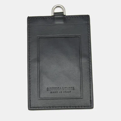 Pre-owned Bottega Veneta Luggage Tag Black Intrecciato Leather
