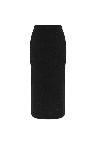 Bottega Veneta Lurex Detailed Knitted Skirt In Black